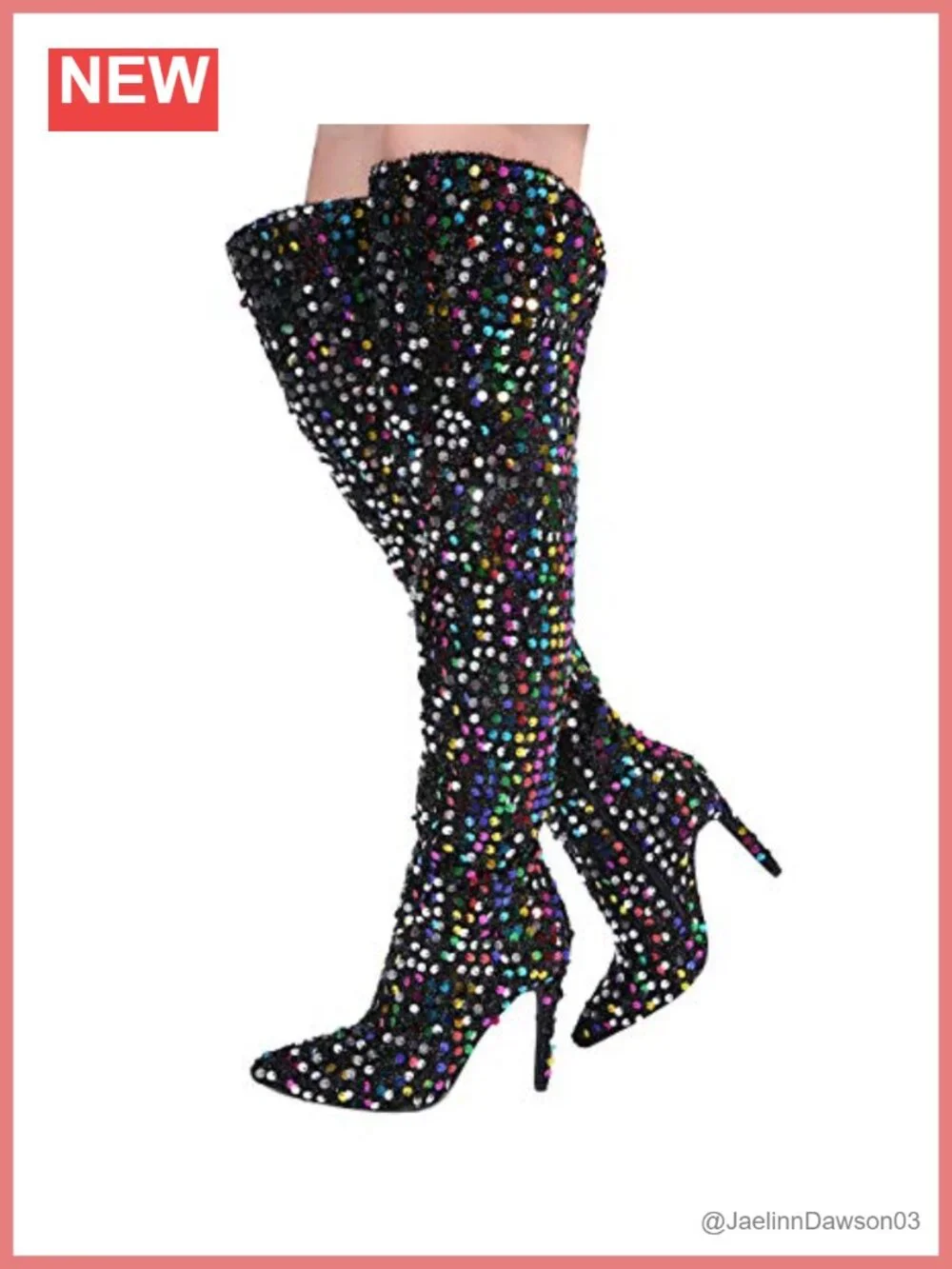 Women Pointed Toe Sequins Over the Knee Boots Stiletto Heels Glitter Thigh High